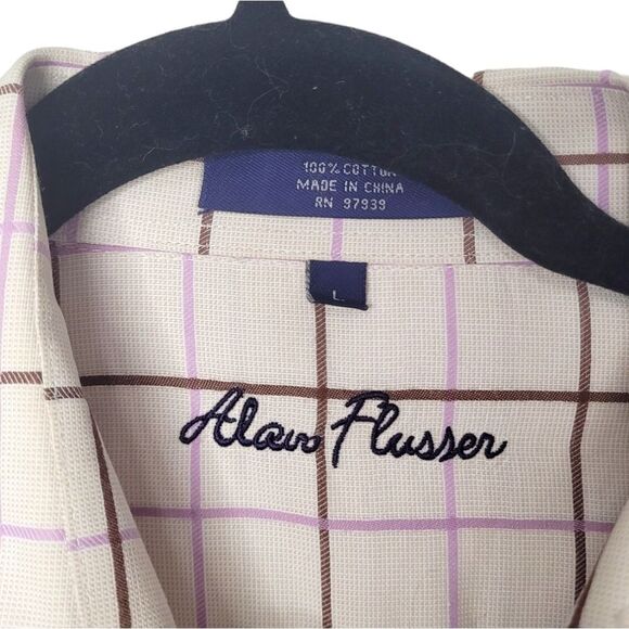 Alan Flusser Cream and Lilac Plaid Button Down Shirt - Picture 3 of 5